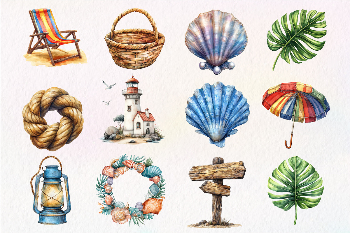 Watercolor Coastal Decor Clipart, an Illustration by Dream Creation (Photo 3 of 4)