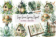 Watercolor Sage Green Spring Clipart, an Illustration by DreamArtGraphic (Thumbnail 1 of 4)