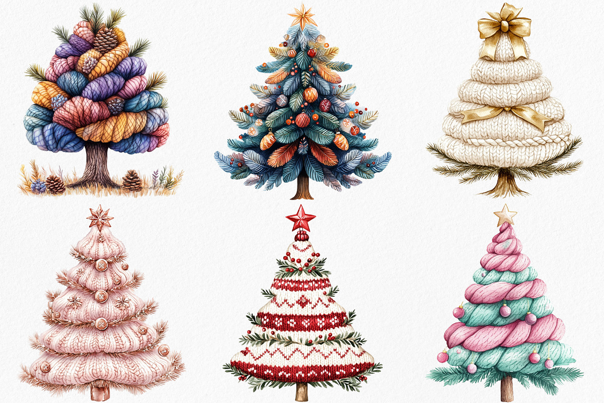 Watercolor Christmas Tree Clipart, an Illustration by Canvas Craft (Photo 2 of 8)