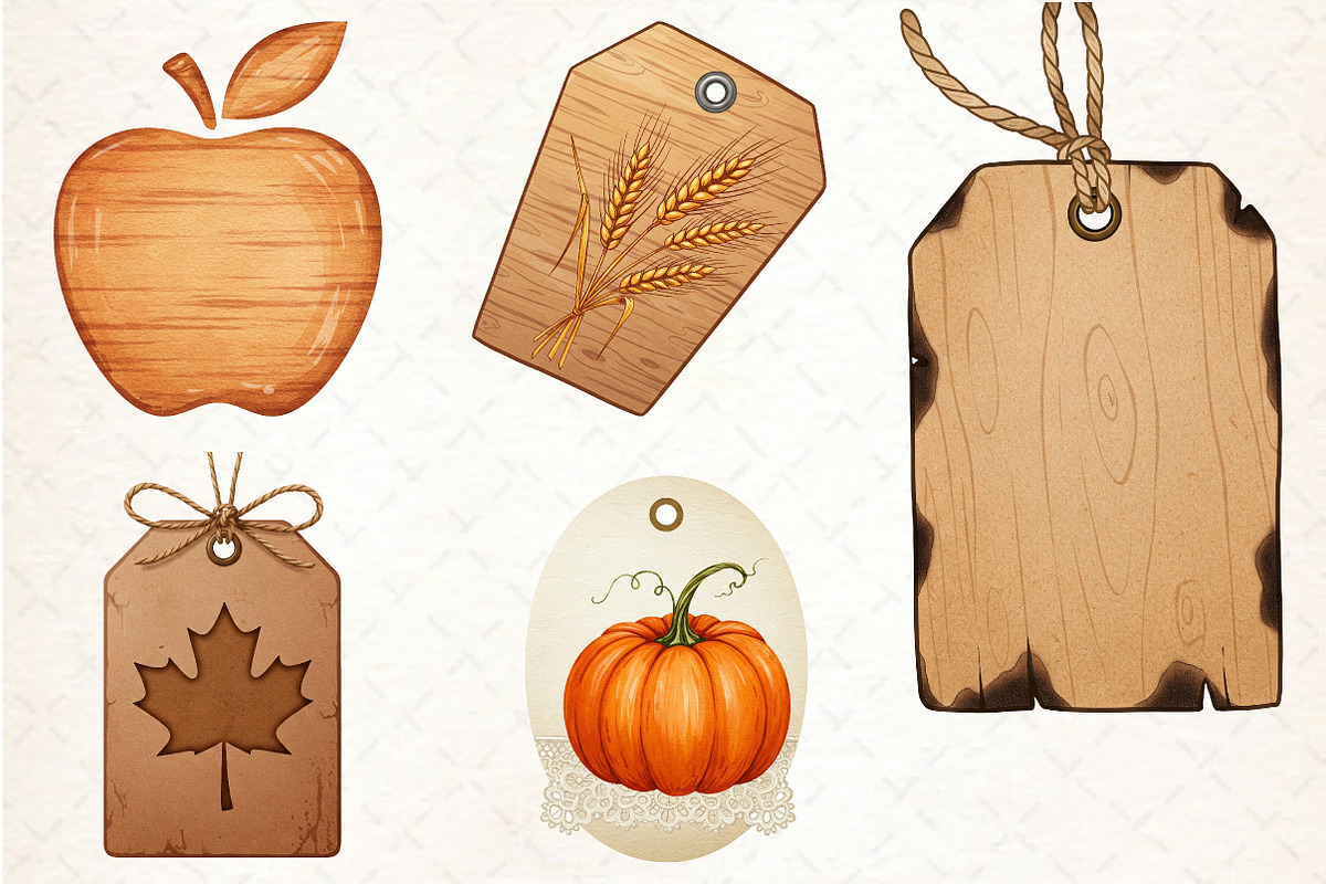 Vintage Wooden Autumn Tags Clipart, an Illustration by Libby Wishes (Photo 3 of 10)