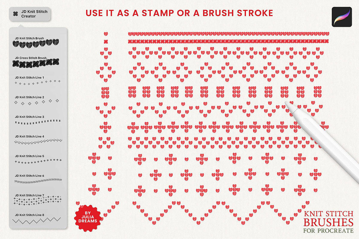 Knit Stitch Brushes for Procreate, a Brush Add-On by Julia Dreams (Photo 5 of 6)