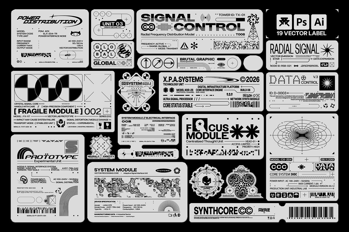 FUTURISTIC TECH LABEL STICKER PACK, an Object Graphic by BonkiStudio (Photo 3 of 9)