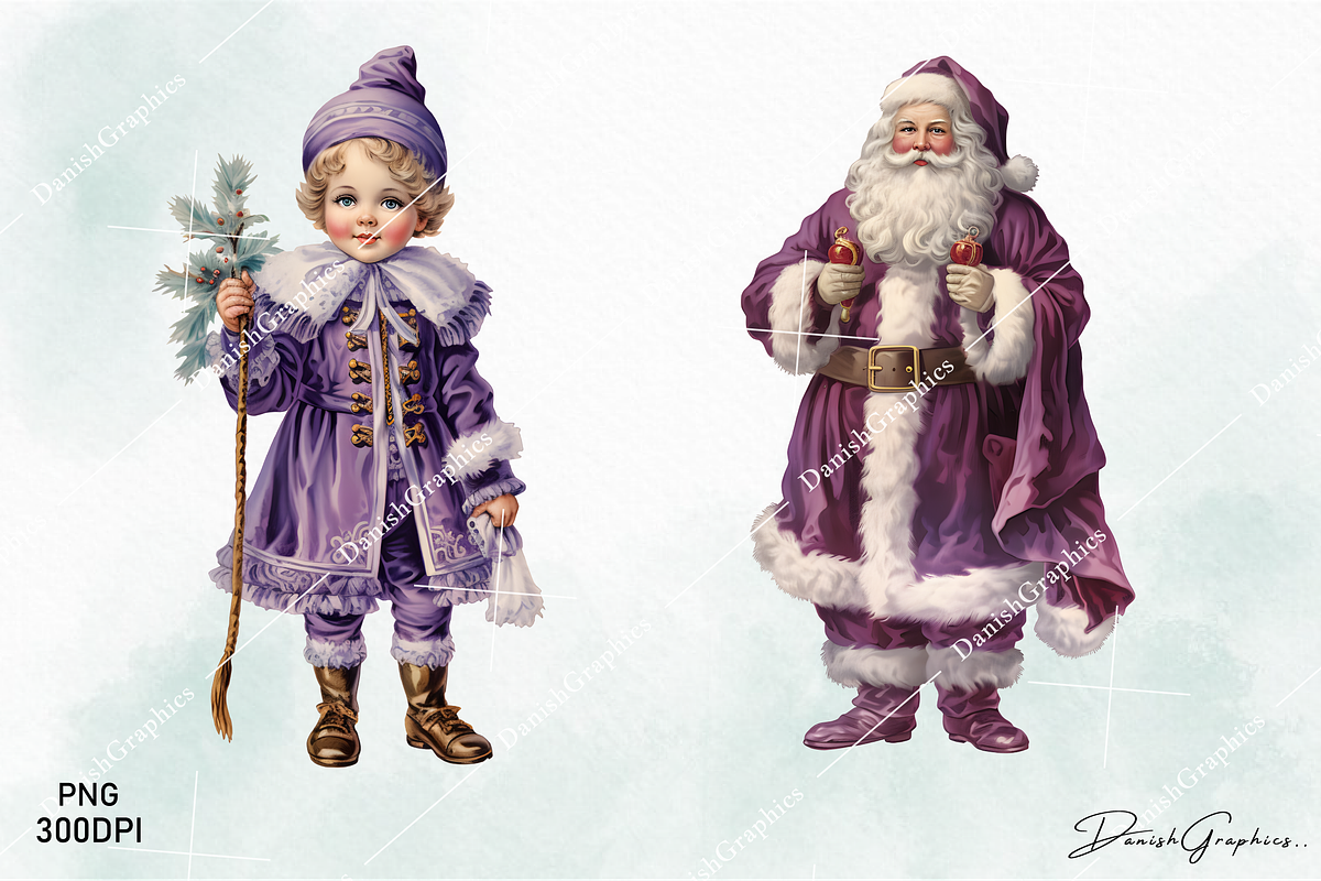 Purple Christmas Watercolor Clipart, a Decorative Illustration by danishgraphics (Photo 2 of 9)