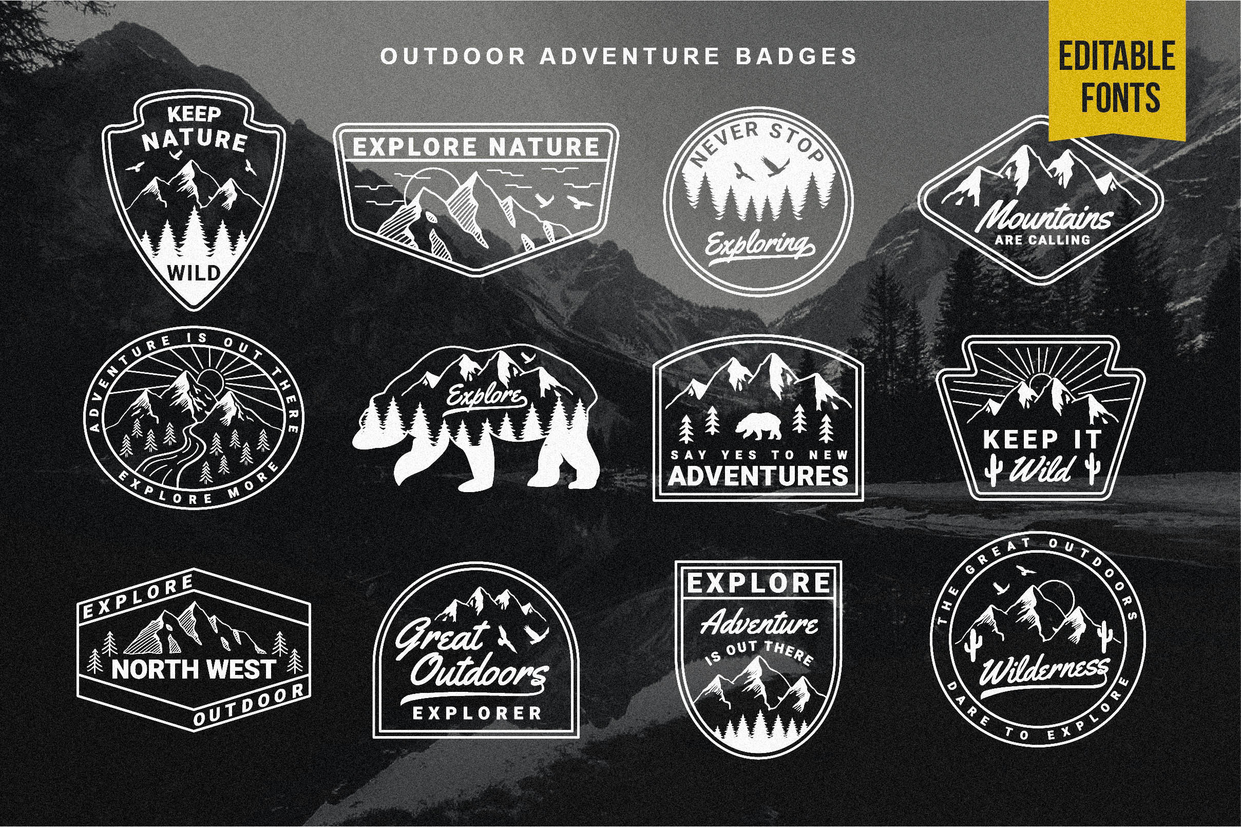 Outdoor adventure badges, an Illustration by cd-design.co