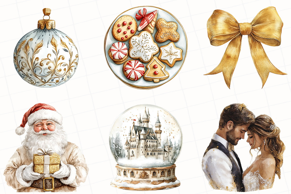 White & Gold Christmas Clipart, an Illustration by OK Design (Photo 2 of 5)