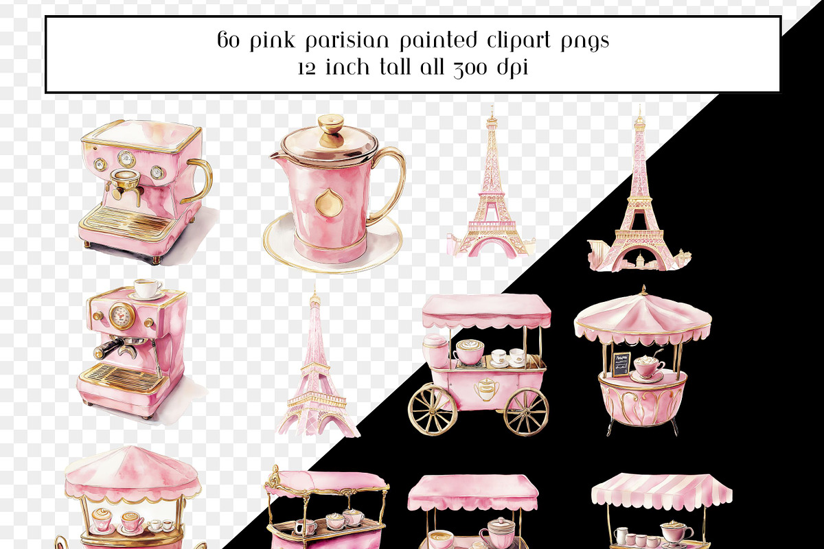 60 Pink Parisian Coffee Shop Clipart, a Graphic by AllTheKewtClipart (Photo 4 of 6)