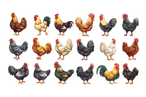 Chicken rooster cartoon vector set, an Animal Illustration by Stock-Smart-Start