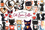 Cat Silhouette Love Coffee Clipart, an Illustration by CreationArt (Thumbnail 1 of 9)