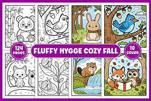 Fluffy Hygge Cozy Fall Coloring Book, an Animal Illustration by Design Station