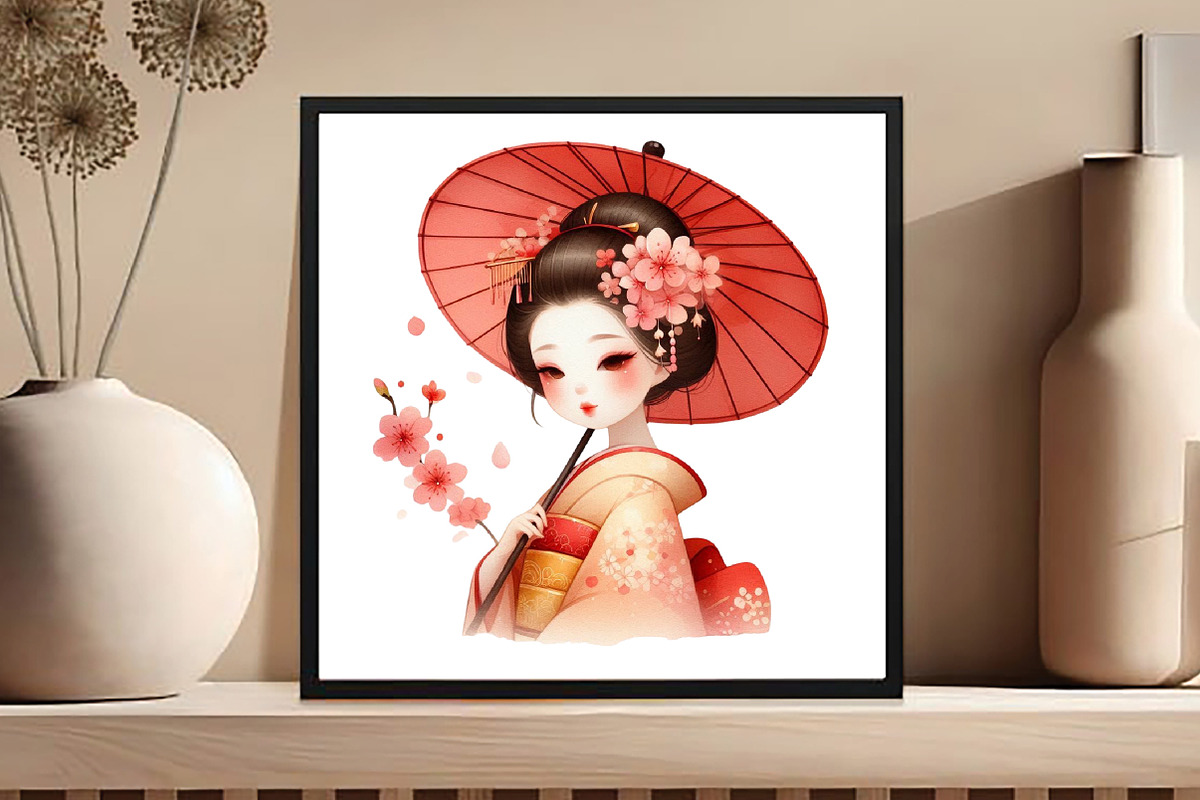 Japanese Geisha Clipart, Asian Beaut, an Illustration by DreamCafeArt (Photo 6 of 7)