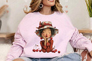 Watercolor Cherry Girl Clipart PNG, a Seasonal Illustration by Canvas Craft (Thumbnail 2 of 3)