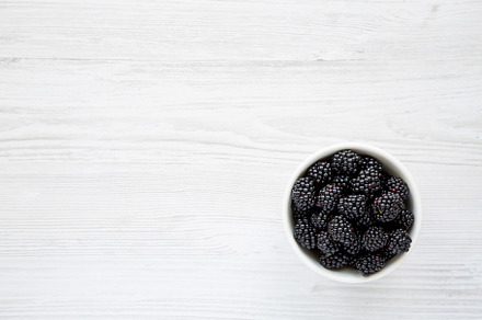 Raw Blackberries in a Bowl, top view. Flat lay, overhead, from a, a Food & Drink Photo by LiudmylaChuhunova