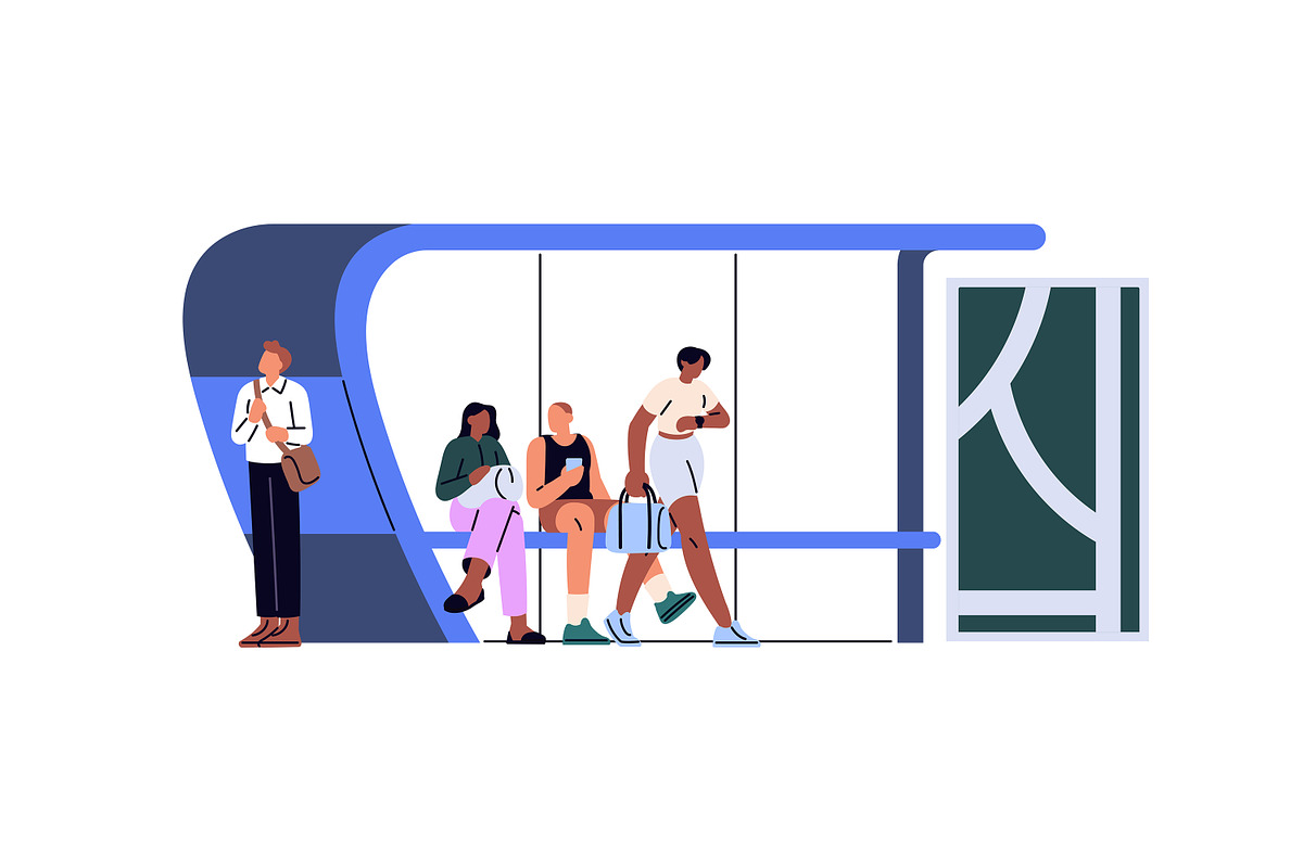Urban public transport, bus stop set, a Transportation Illustration by PaperTrident (Photo 5 of 7)