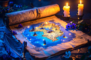 Ancient parchment map glowing with candles and tiny ships, a Background Photo by GoodGoods (Thumbnail 2 of 2)