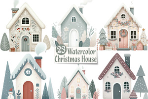 Watercolor Christmas house clipart, an Illustration by CreationArt