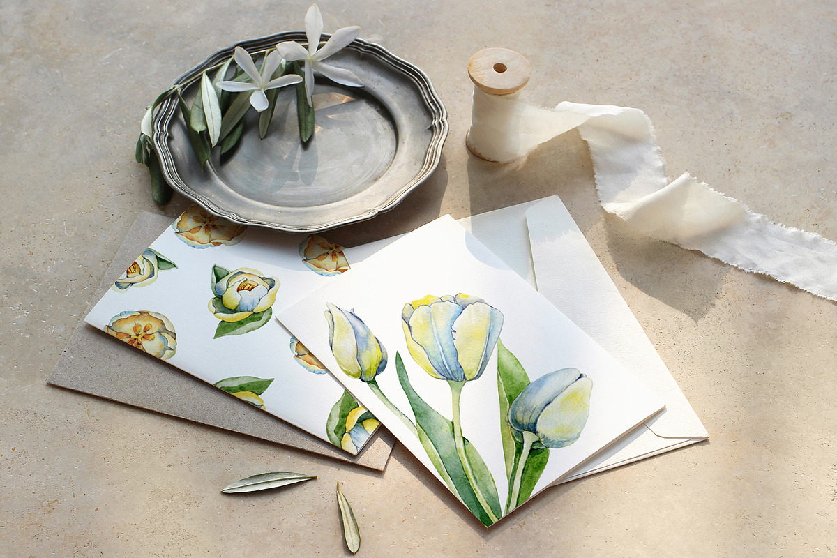 Spring tulips and mimosa, watercolor, an Illustration by Artmanata (Photo 9 of 12)