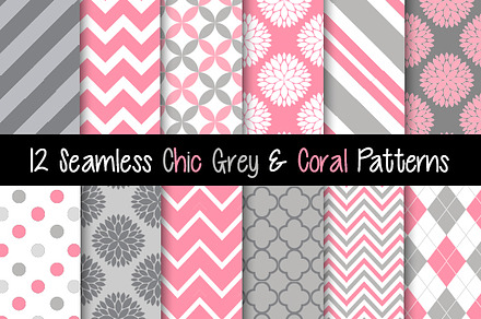 Seamless Grey and Coral Patterns