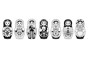 Matryoshka doll icons. Engraving, an Object Illustration by YummyBuum