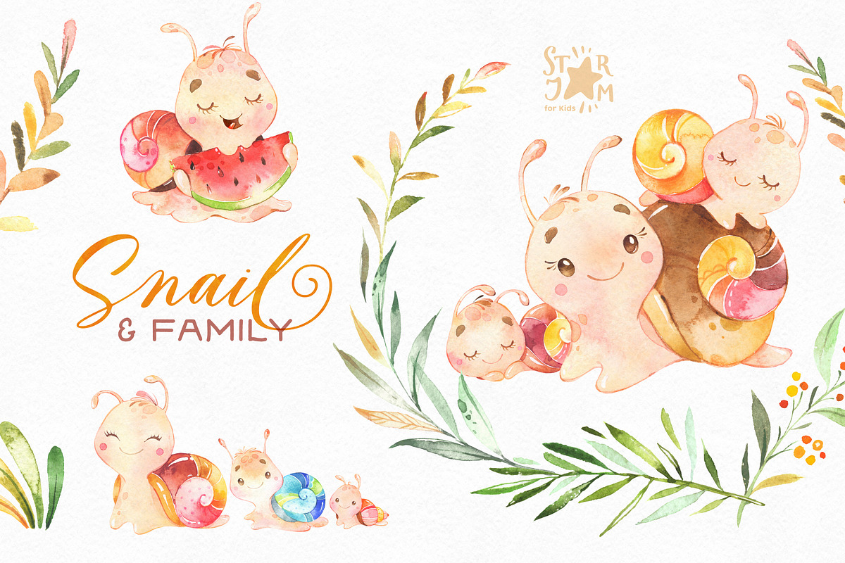 Snail & Family. Cute Collection, an Illustration by StarJam (Photo 1 of 5)