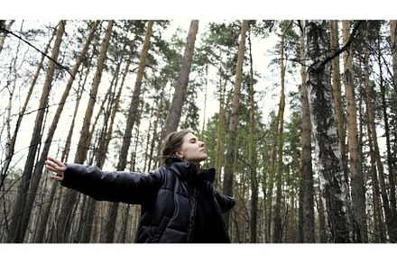 Beautiful woman hiking in the forest, a Nature Photo by Media Whale Stock
