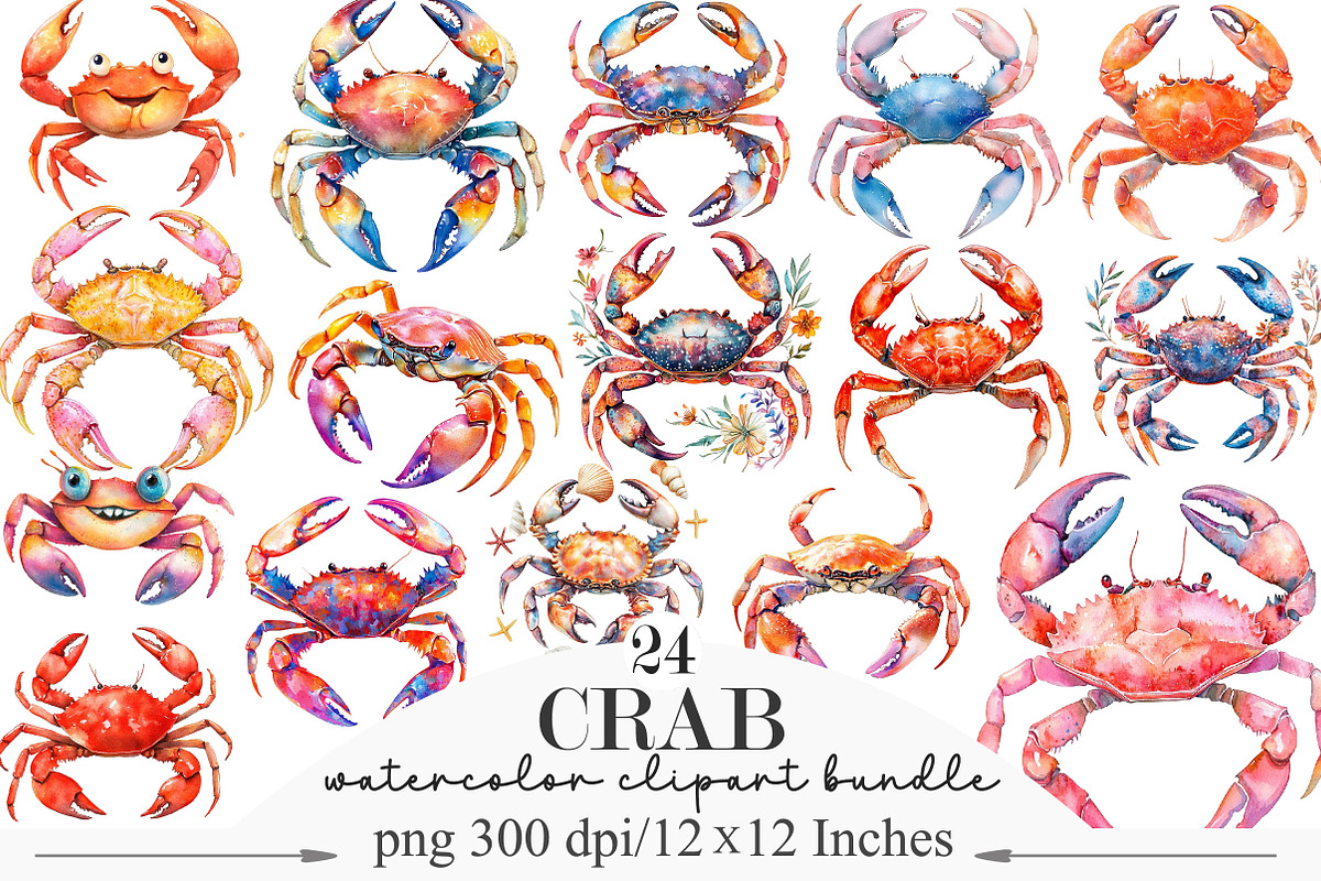 Watercolor Crab Clipart, an Illustration by Designking (Photo 1 of 5)