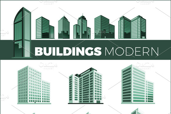 Set Skyscrapers House Building Icon