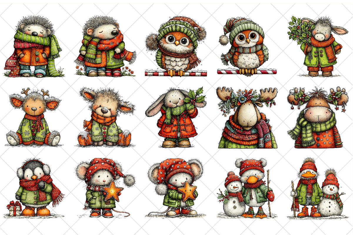 Christmas Animal Whimsical Clipart, an Illustration by SinaCreation (Photo 2 of 7)