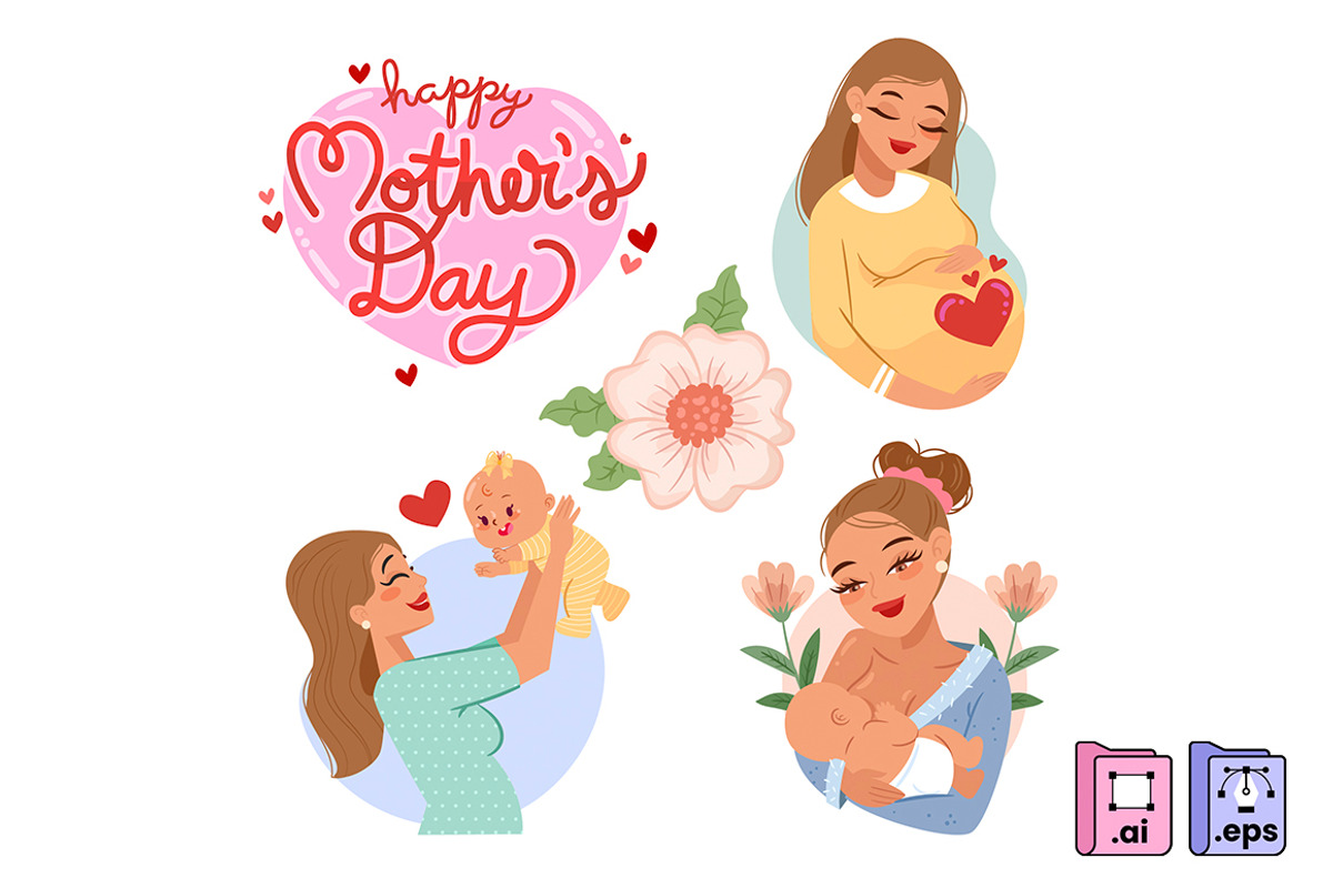 Mother's Day Vector Illustration Set, a Person Illustration by MISS CHATZ (Photo 1 of 3)