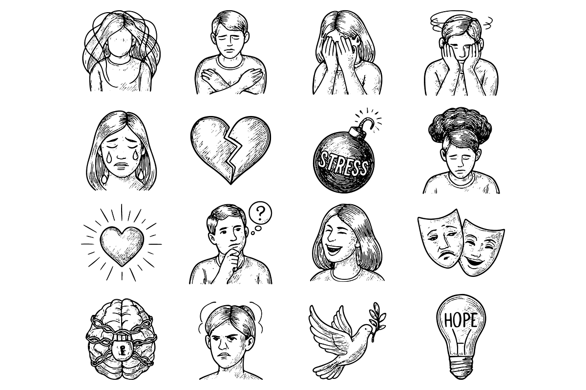 Mental Health Emotion Icons, an Object Graphic by RT Studio (Photo 2 of 4)