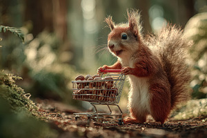 Red Squirrel Shopping for Nuts in a, a Photo by Pixeness Studio