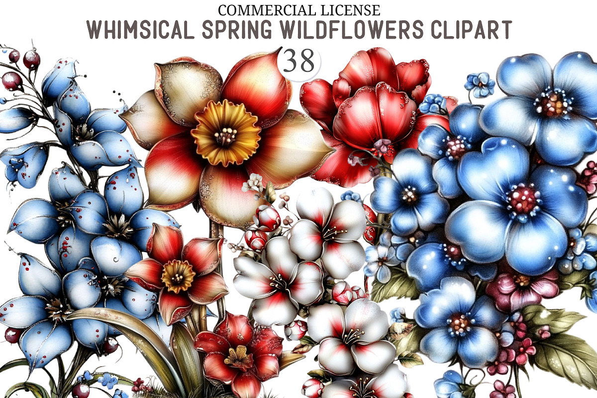 Whimsical Wildflowers Clipart,Spring, an Illustration by designcity5 (Photo 1 of 5)