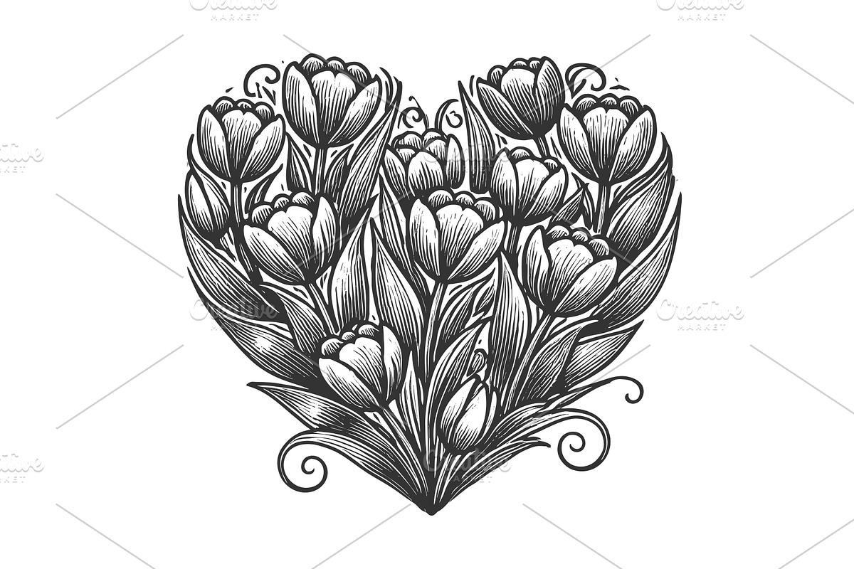 Heart-Shaped Bouquet of Blooming, an Illustration by AlexArt