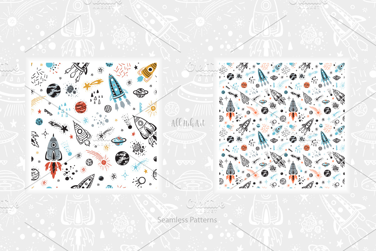 Space Seamless Patterns and Cliparts, a Pattern Graphic by AllNikArt (Photo 8 of 8)