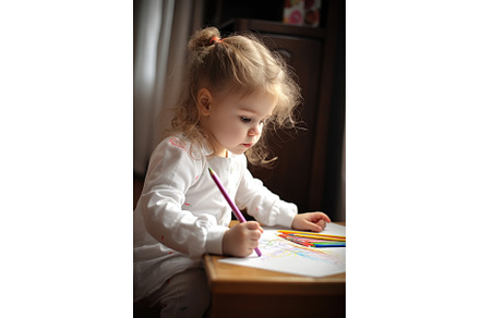 a little girl drawing with pencil, a School & Education Photo by Sergey Kotenev