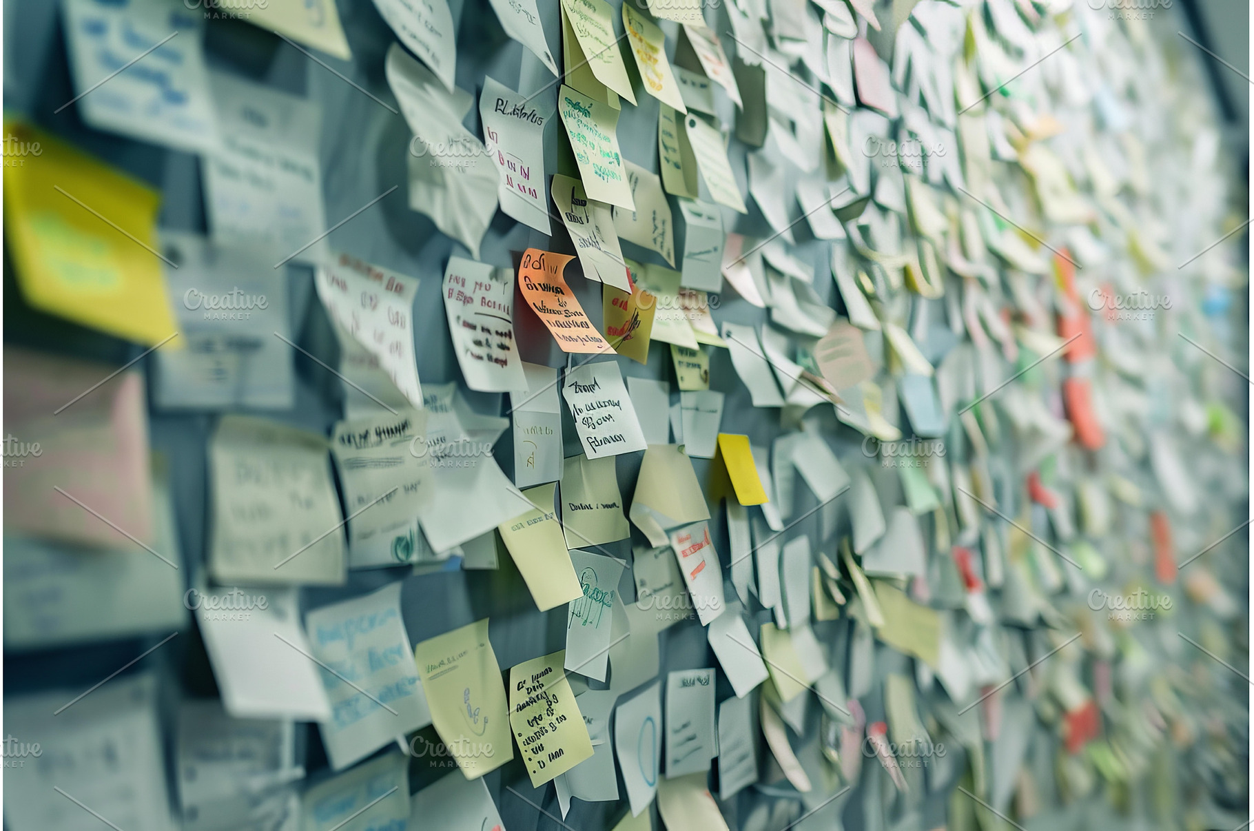 Wall covered with colorful sticky, a Business Photo by Ylivdesign