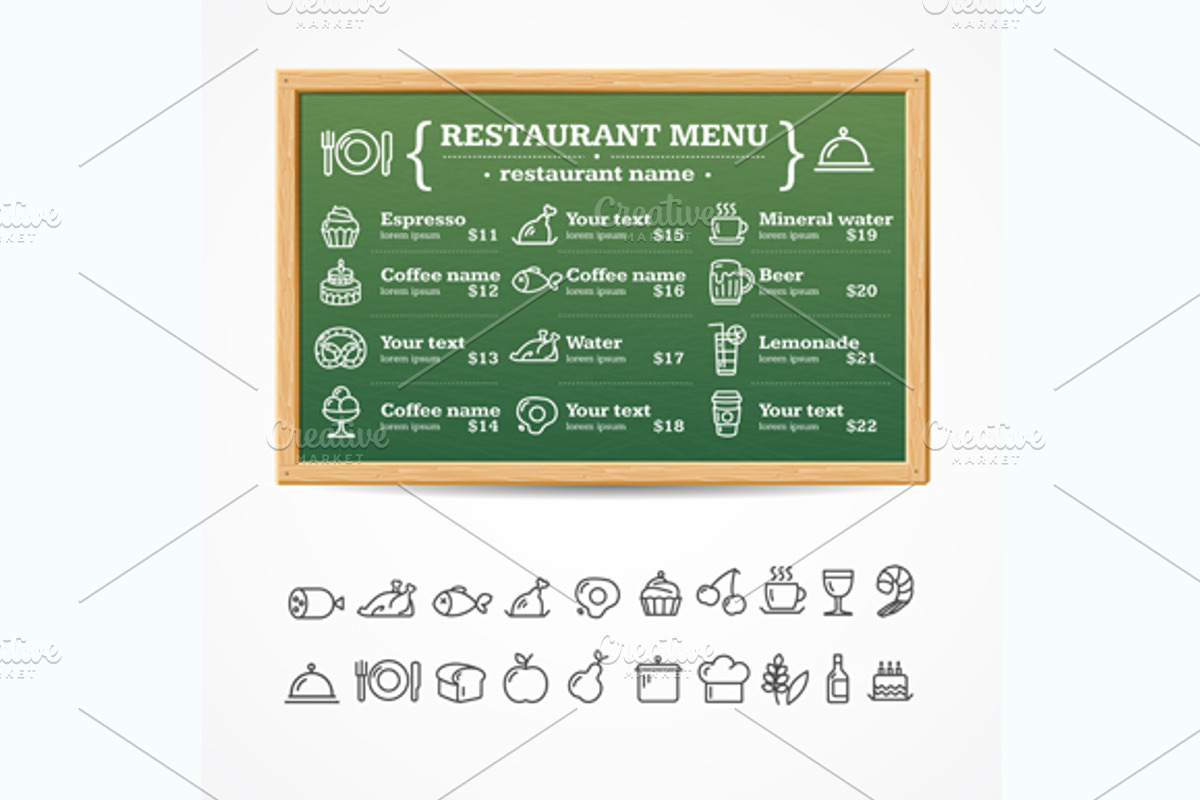 Menu Restaurant Board. Vector, a Food Illustration by Vector and Templates (Photo 2 of 3)