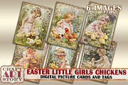 Easter little girls Chickens, an Animal Illustration by CraftArtStory (Thumbnail 1 of 4)