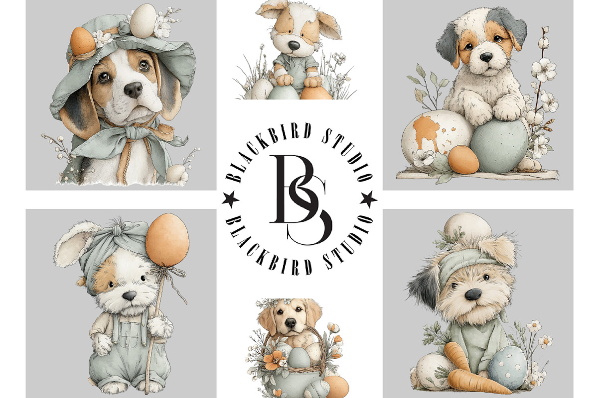 Whimsical Easter Dog Clipart, an Illustration by Black Bird Studio (Photo 5 of 5)