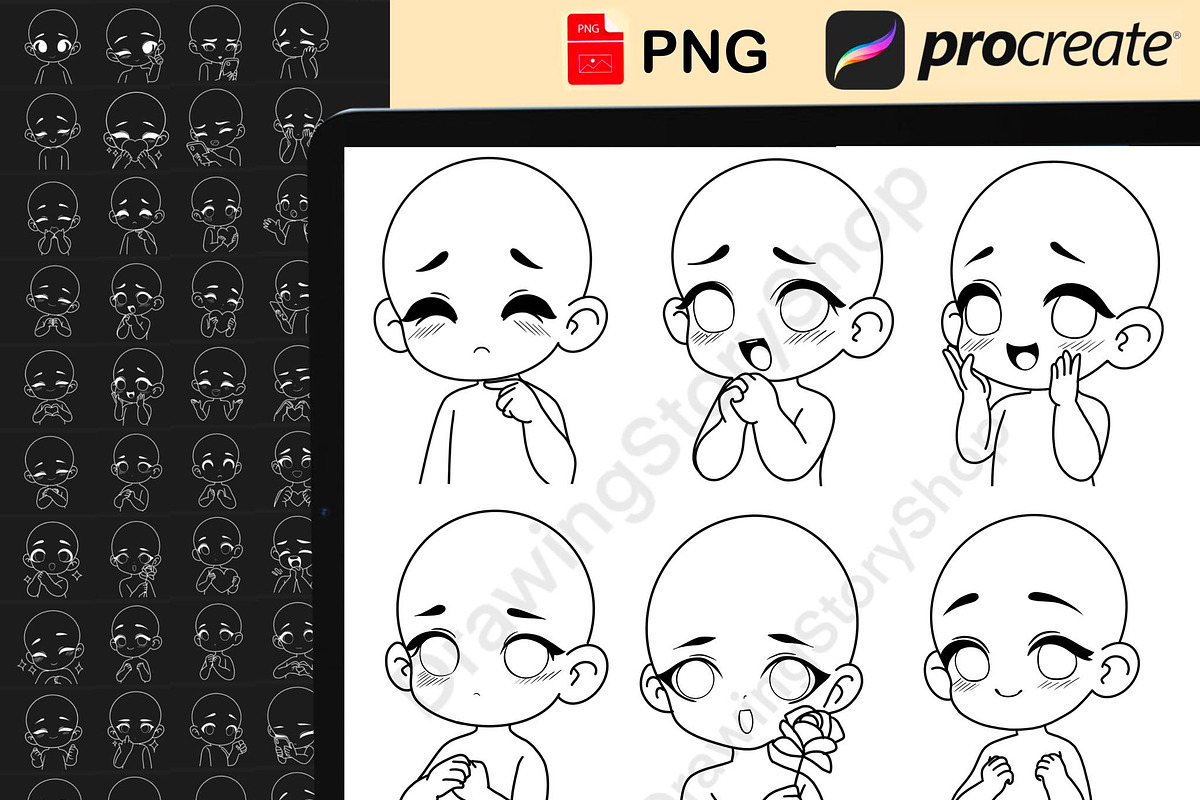 50Chibi Emote Bases Stamps Procreate, a Brush Add-On by DrawingStoryShop (Photo 2 of 6)
