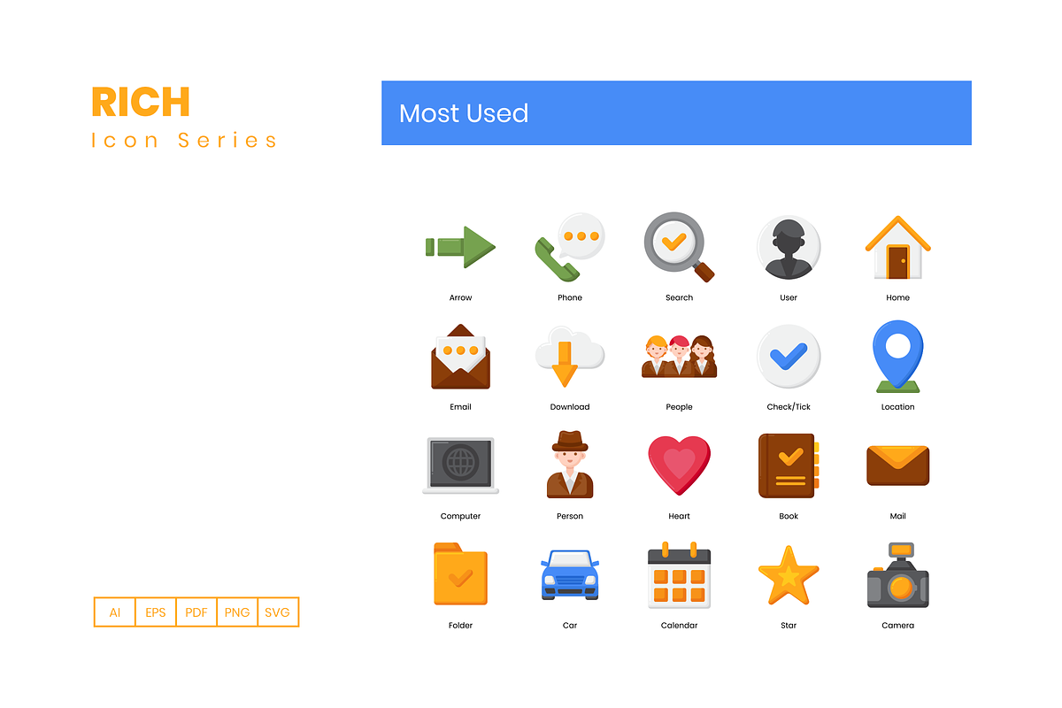 100 Most Used Icons | Rich, an Outline Icon by Flat Icons | Creative Market