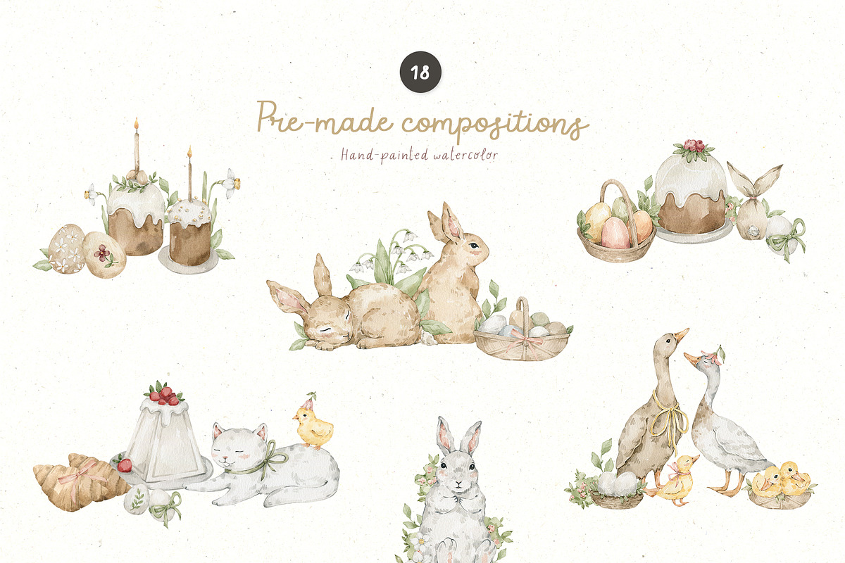 Happy Easter. Watercolor clipart, an Animal Illustration by Kreker Kate (Photo 4 of 10)