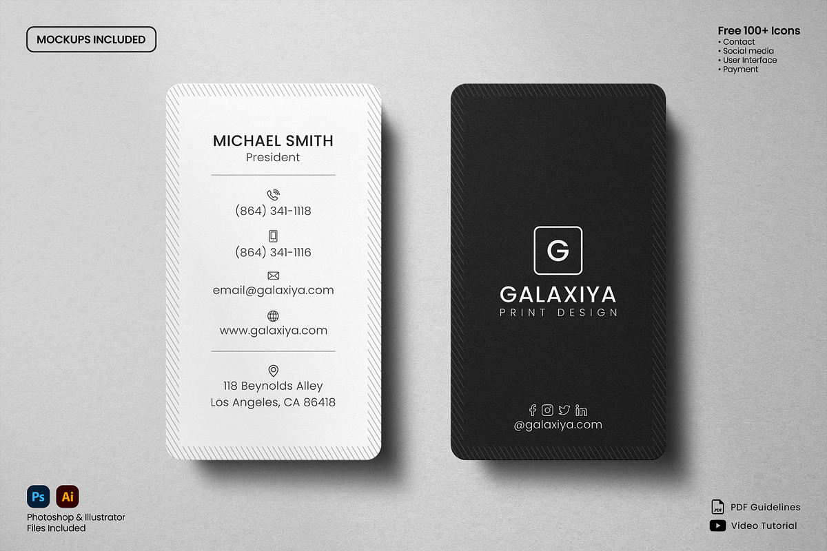 Vertical Business Card and Mockup, a Business Card Template by Galaxiya (Photo 1 of 5)
