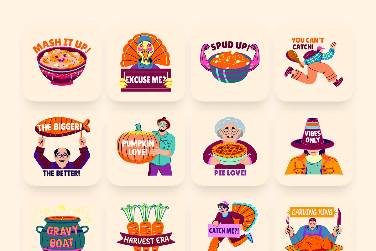 Thanksgiving Stickers Set, an Emoji Icon by Brickclay (Photo 7 of 8)