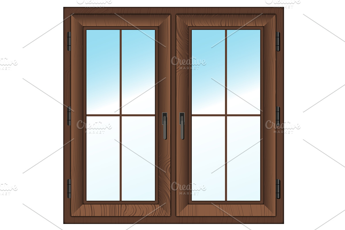 wooden closed double window, an Object Illustration by piter.goskov