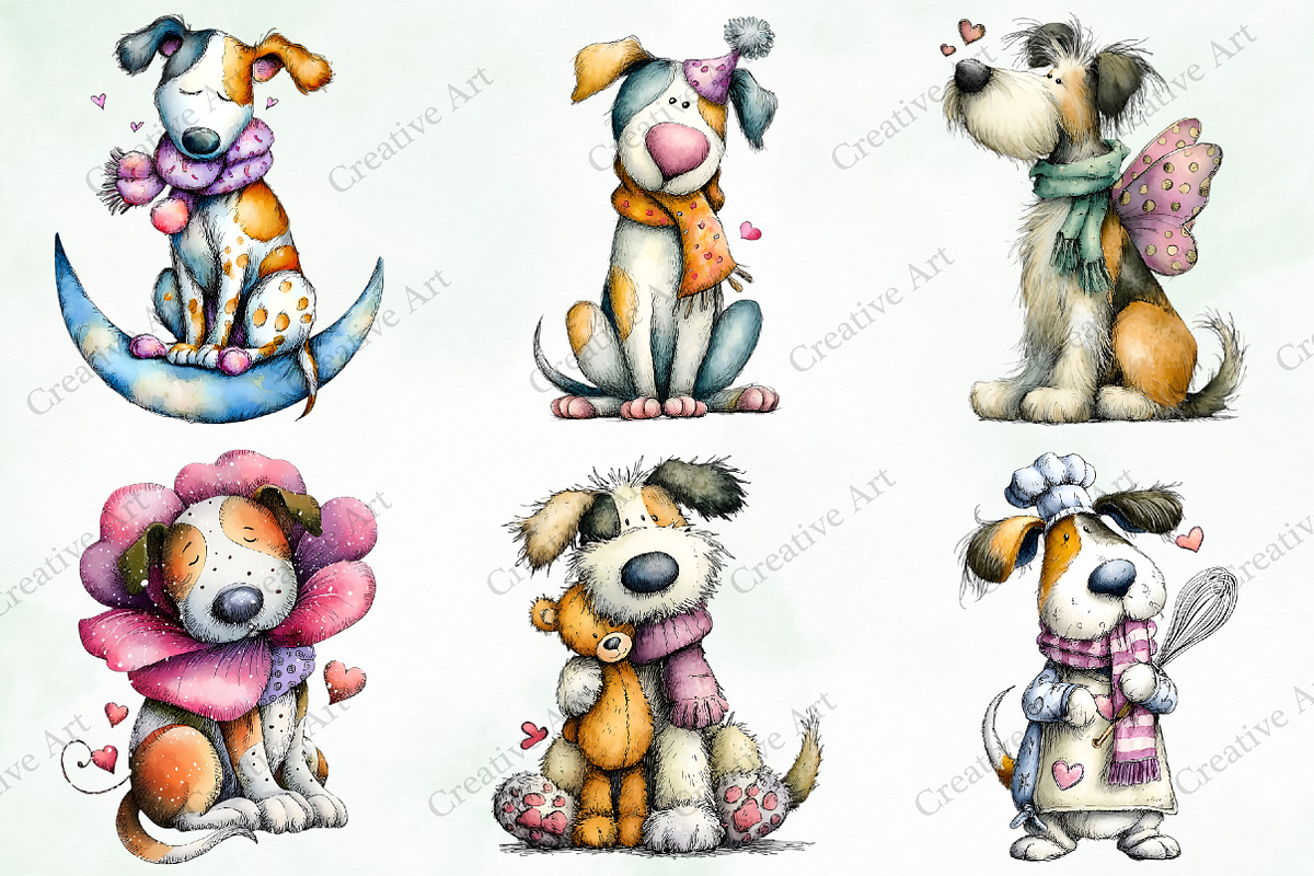 Valentine Quirky Dog Clipart Bundle, an Illustration by Creative Art (Photo 3 of 10)