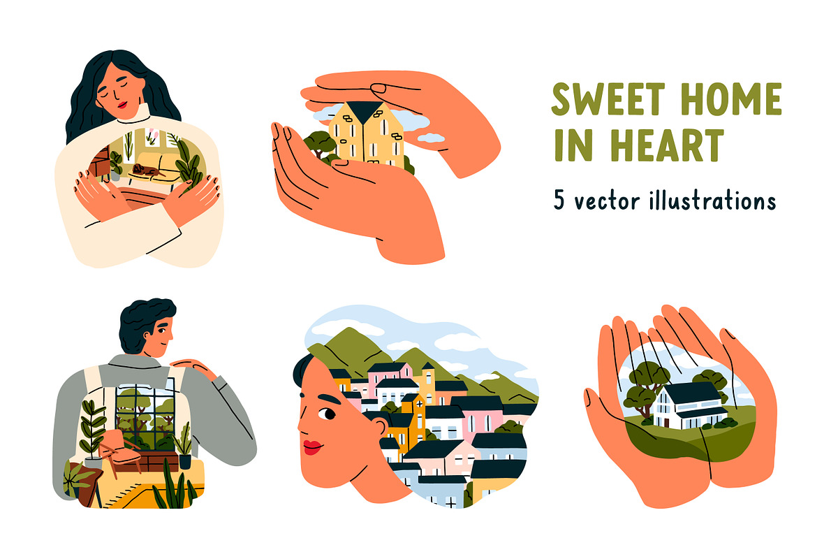 Sweet home in heart concepts set, a Person Illustration by Good Studio (Photo 1 of 6)