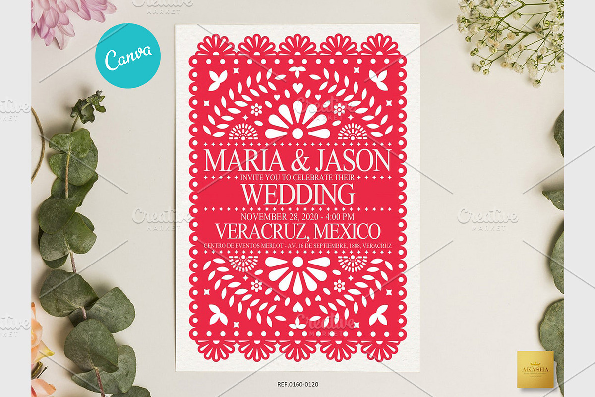 Mexican Wedding Invitation | CANVA, a Stationery Template by Creative Market (Photo 1 of 5)