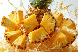 Fresh Pineapple Slices Splashing Jui, a Food & Drink Photo by Pixeness Studio