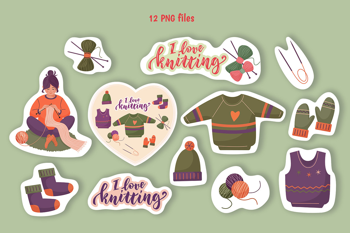 Knitting Girl Vector Clipart Set, a Person Illustration by Natali_Zhy (Photo 3 of 4)