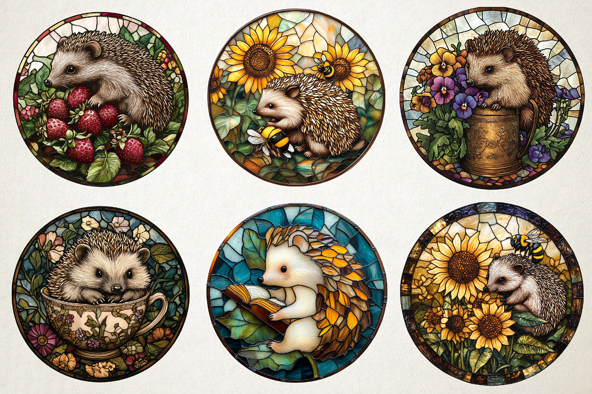 Spring Hedgehog Stained Glass Bundle, an Illustration by RobertsArt (Photo 4 of 5)